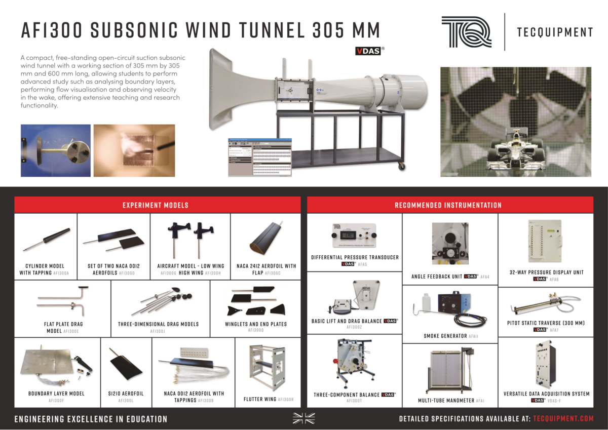 SUBSONIC WIND TUNNEL 305 mm TecQuipment