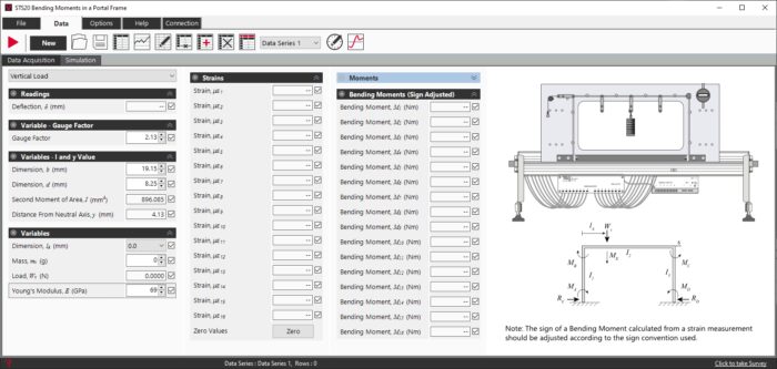 Bending Moments in a Portal Frame (STS20) VDAS Screen 0825